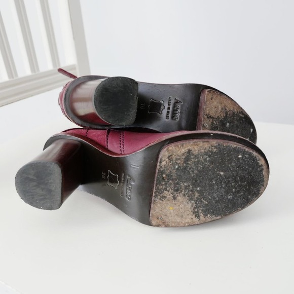 Acne Leather Ankle Cypress Boot Bootie Block Heel Platform Burgundy - Picture 4 of 8